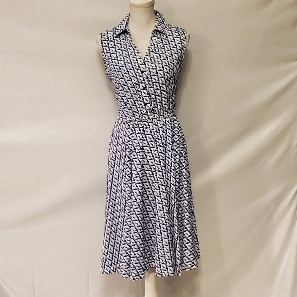 Alfani Blue White Dress with Collar and Buttons